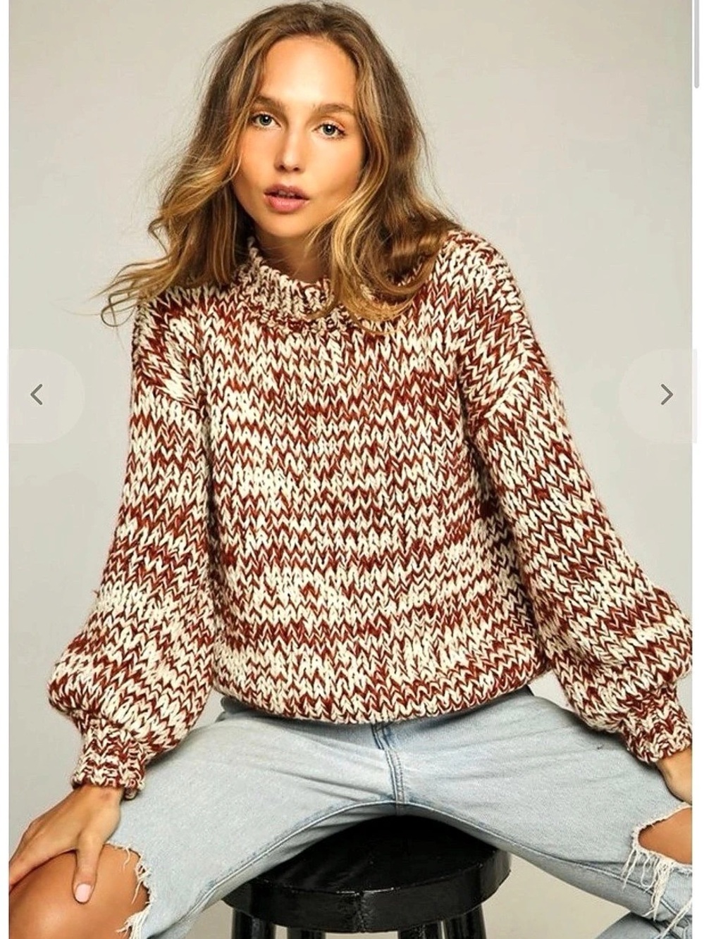 RUE STIIC WOMEN’S MAGGIE MAY SWEATER Size Medium Cable Knit Red White Blue